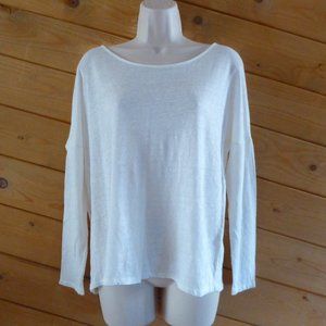 Massimo Dutti Cream Off White Boat Neck Linen Long Sleeve Knit Sweater Top L